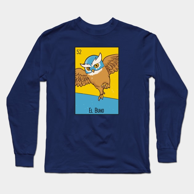 El Buho // Mexican Luchador Owl Loteria Card Long Sleeve T-Shirt by SLAG_Creative